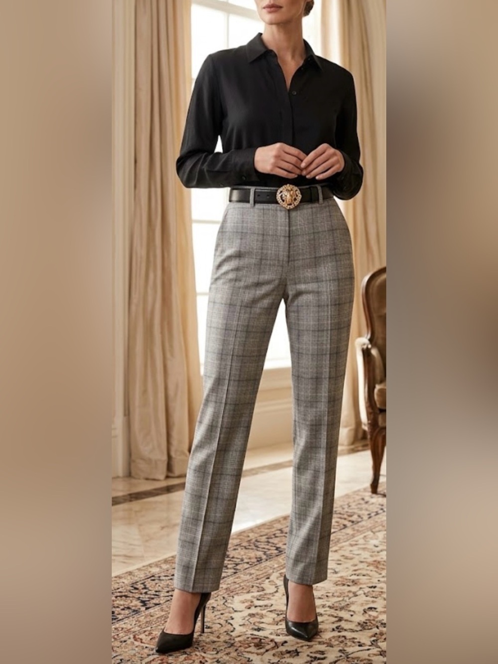 Ann Taylor Gray Plaid Dress Pants